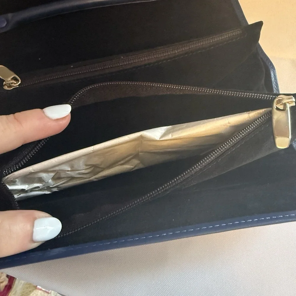 T.Anthony Italy Blue Leather Jewelry Roll Holder Case JLT Monogram $265 Travel